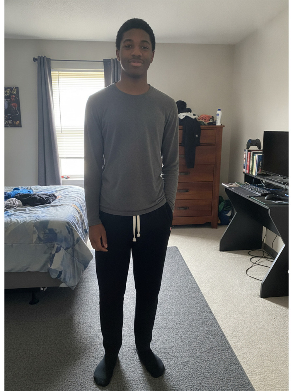 Feejays Black Sweatpants with Fleece Lining and Drawstring Waist, Size Large